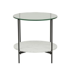 Clermont Layer Marble Side Table 50cm -Dark Wenge Glass Top  / Marble Base - Globewest